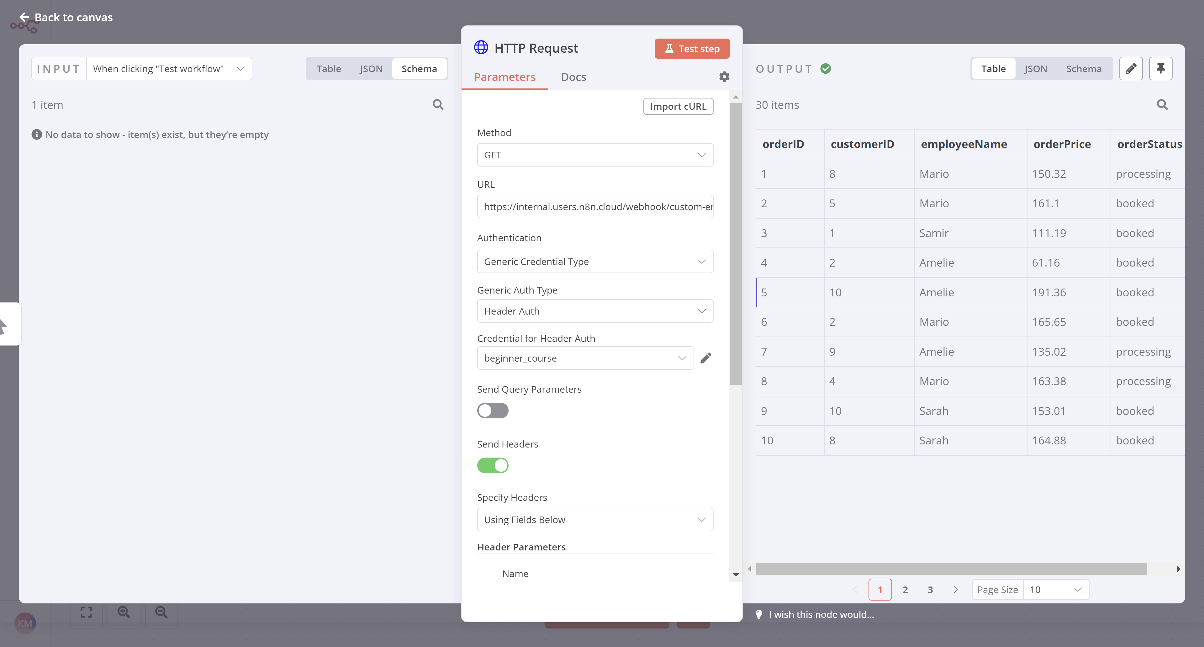 HTTP Request node output